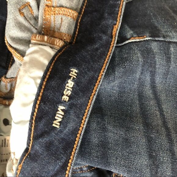 American Eagle Hi-Rise Mini denim dark Wash skirt raw cut hem size 6 - Picture 6 of 7